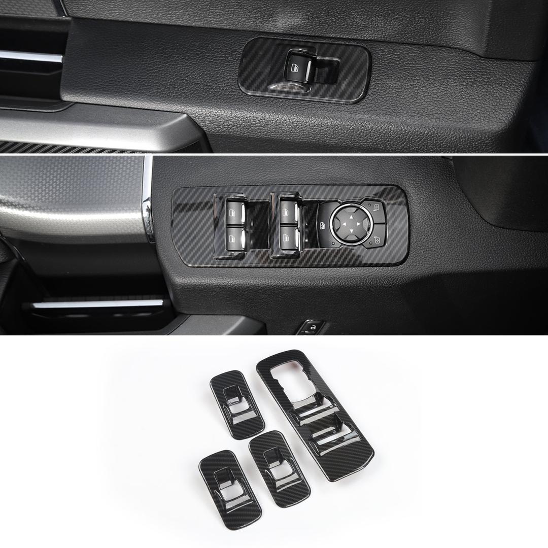 Voodonala Carbon Fiber Grain Window Lift Panel Switch Trims for Ford F150 2015-2020 Interior Decoration Accessories(Painted Carbon Fiber Black,4Pcs/Set)