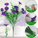 INQCMY Artificial Flowers for Outdoors, 12 Bundles UV Resistant Fake Morning Glory and 2 Bundles Greenery Grass, Silk Faux Plants for Garden Porch Patio Home Decor