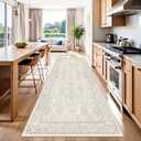 4x10 Rug Runner Non Slip: Washable Area Rugs for Wide Hallway - Soft Vintage Farmhouse Runners for Kitchen Bedroom Dining Room Living Room Entryway - Stain Resistant Low-Pile Thin Carpet Pinkish Ivory