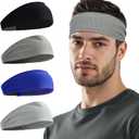 Sukeen Cooling Sports Headbands for Men: Instant Cooling Moisture Wicking Sweatbands Non-Slip, Quick-Dry Elastic Fabric Mens Headband for Gym Running Tennis Training Workout (Black/Dark Gray/Royal Blue/Gray)