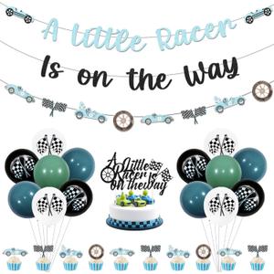 Race Car Baby Shower Decorations for Boys, A Little Racer Is on the Way Banner, Racing Car Cake Decorations and Balloons, Boys Retro Race Car Baby Shower Party Supplies