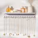 Necklace Holder Wall Hanging Organizer: Wall Mounted Jewelry Shelf with 56 Hooks and Tray, Display Hanger for Kids, Girls and Women, White & Metal