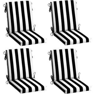 Arden 4-Pack Outdoor Patio Dining Chair Cushion, 20x44, Rain-Proof Seat Pad, Fade-Resistant Outdoor Cushion Black Cabana Stripe