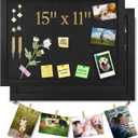 2PCS Black Bulletin Boards Cork Board with Felt, 15"x11" Small Display Pin Board Vision Board for Walls, Jewelry, Notes, Collection, Photos, Office, Wood Framed(Black) & Felt(Black), 2p