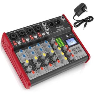 PYLE Studio Audio Sound Mixer Board - 6 Channel Bluetooth Compatible Professional Portable Digital DJ Mixing Console w/ USB Mixer Audio Interface - Mixing Boards For Studio Recording - PMXU68BT