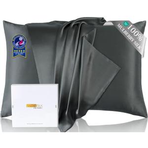 ZIMASILK Upgraded 100% Pure Mulberry Silk Pillowcase for Hair and Skin Silk Pillow Cases with Reinforced Hidden Zipper, More Soft & Durable Grade 6A Silk, Gift Box 1Pc (Queen 20"x30", Charcoal)