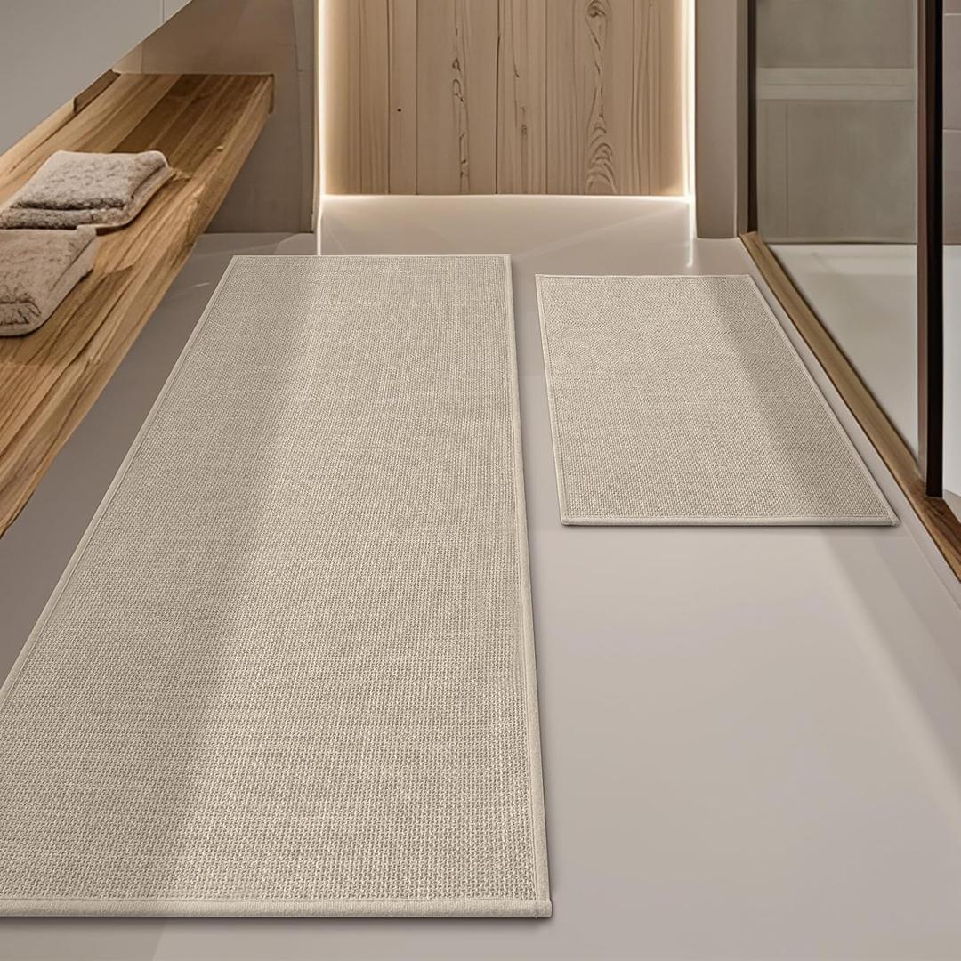 YIHOUSE Beige Bathroom Rug Sets 2 Piece, Absorbent Bath Mat for Bathroom Non Slip Washable, Bath Room Mat Quick Dry, Thin Bath Rug Set for Toilet and Floor(17"x24"+17"x47") YIHOUSE Beige Bathroom Rug Sets 2 Piece, Absorbent Bath Mat for Bathroom Non Slip Washable, Bath Room Mat Quick Dry, Thin Bath Rug Set for Toilet and Floor(17"x24"+17"x47")