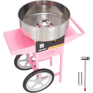 VEVOR Electric Cotton Candy Machine Cart, 1000W Commercial Floss Maker w/Stainless Steel Bowl, Sugar Scoop and Drawer, Perfect for Home, Carnival, Kids Birthday, Family Party, Pink