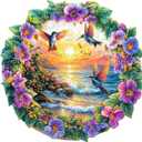Wood Puzzles for Adults - Beach Sunset Wooden Jigsaw Puzzles - Unique Animal Shape Wooden Puzzles for Adults - Spring Gifts Puzzle for Lovers, Family (13.4 * 13.4in-300 Pieces)