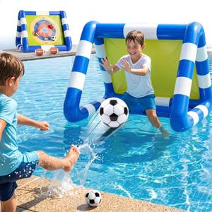 Funscape Kids Soccer Pool Toy, 2-in-1 Inflatable Float Soccer Goal & Ball Toss Water Game, Toddler Outdoor Football Backyard Game, Summer Beach Pool Party Gift 3 4 5 6 7 8 10 12 Year Old Boy Girl Teen