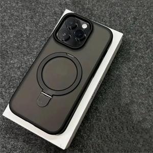 Metal Ring Stand Matte Magnetic Case for iPhone 15 14 13 12 16 Pro Max Plus 15Pro with Lens Protector Cover,Black,for iPhone 16Pro