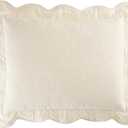 Charleston Estate Modern Farmhouse Floral Matelasse Decorative Pillowcase with Scalloped Edges, 100% Cotton Breathable Bedding, King Sham (20" x 36"), Ivory Floral