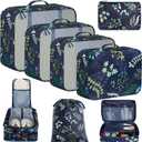 BAGAIL 8 Set Packing Cubes Luggage Packing Organizer Bags for Travel Accessories-Navy Leaf