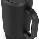 Ello Port 30oz Tumbler with Carry Loop & Integrated Handle | Vacuum Insulated Stainless Steel Reusable Water Bottle Travel Mug | Leak Proof Lid | Flexible Straw | BPA-Free | Dishwasher Safe | Black