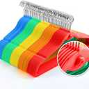 Multi-Color Premium Velvet Hangers with Mini Hooks, Pack of 50, Non Slip, Space Saving Cascading Clothes Hangers, Rainbow Colors, Red, Orange, Yellow, Green, Blue, Adult