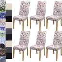 Dining Chair Covers, Dining Room Chair Cover Set of 6, Stretch Kitchen Chair Covers, Detachable Washable Chair Cover, Parsons Chair Slipcovers Protective, for Home, Restaurant, Banquet (Pattern 11) (Print Pattern Flowers)