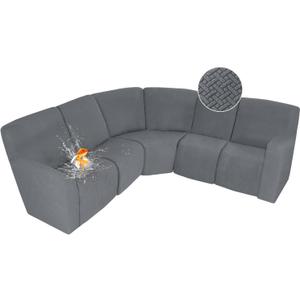 ALIECOM 100% Waterproof Recliner Sectional Couch Covers L Shape Stretch Corner Reclining Sectional Sofa Cover Washable Recliner Slipcover Protector for Dog Pet (5 Seat, Iron Gray), 13.99"D x 10.27"W x 0.56"H