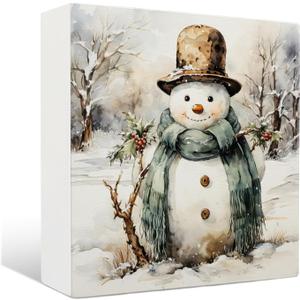 Snowman Winter Wooden Sign - Snowman Winter Wooden Box Signs, Winter Snowman Table Desk Signs for Home Decor, Winter Signs for Home Decor, 55 Inch