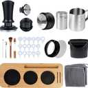 29PCS Espresso Accessories Kit,51mm Espresso Tamper Tools,Includes Wood Station,Distributor,Knock Box,Stirrer,Dosing Funnel,Brush,Puck Screen,Frothing Pitcher,Powder Ring,Towel,Decorative Stencils