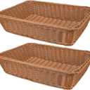 Yarlung 2 Pack Poly Wicker Woven Bread Basket, 15.7 Inch Rectangular Fruit Baskets Food Serving Holders for Vegetables, Home, Kitchen, Restaurant, Outdoor, Imitation Rattan Brown