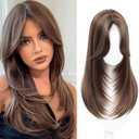 Hair Toppers for Women with Thinning Hair, 20 Inch Toppers Hairpieces for Women 360° 3D Realistic Scalp Clip in Bangs (Side Bangs-Brown with Highlight Blonde)