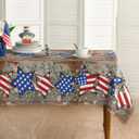 Horaldaily 4th of July Tablecloth 60×84 Inch Rectangular, Wood Color Patriotic Eucalyptus Star Independence Day Memorial Day Table Cover for Party Dinner Patio Garden Picnic