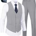WOMS Mens 2 Pieces Suits Vest Pants Set Slim Fit Wedding Groomsmen Suit for Men Formal (Gray, S)