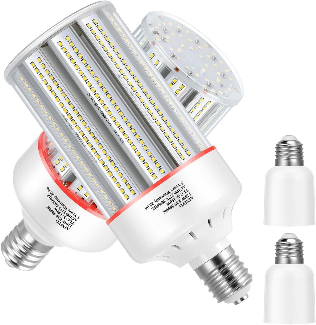 150W Led Corn Light Bulb,E39/E40 mogul Base,5000k,110 to 277V,19500 lm,CFL HID 400W Metal Halide Replacement For Industrial High bay lighting High Ceilings,Parking lot,Warehouse,Factories(2-Pack)