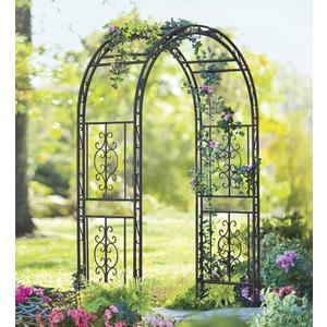 Plow & Hearth Arch Metal Outdoor Garden Arbor | Montebello | 84"H x 53"W x 23"D | Iron Trellis Lattice for Plants | Wedding Arch | Outdoor Patio Dcor