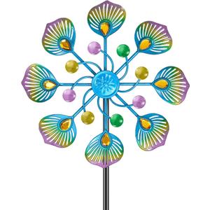 Metal Wind Spinner Outdoor, Kinetic Pinwheel Wind Sculpture with Stake, Small Garden Windmill for Patio Yard Lawn Art Decor (1pcs-Blue Green)