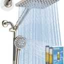 MakeFit Dual Filtered Rain Shower Head Combo, High Pressure Handheld Shower Head with Adjustable Bar - Rainfall Shower Head And Showerhead with Filter for Hard Water - Removes Chlorine (Polished Nickel Brushed)
