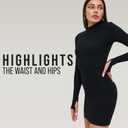 Womens Long Sleeve Mini Dress - Sexy Black Ribbed Bodycon - Short, Longsleeve, Fitted, Basic Dresses (Black, XS)