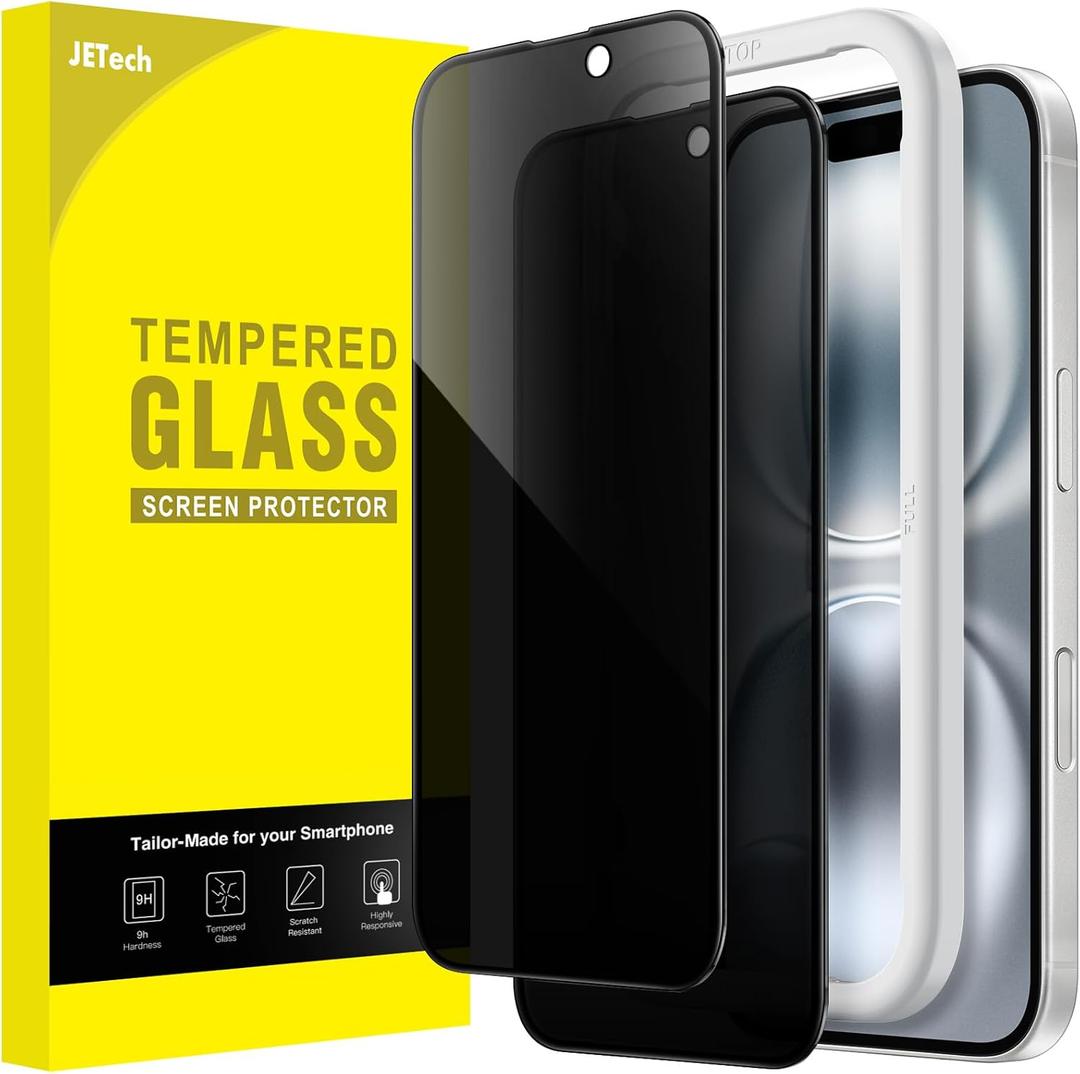 JETech Privacy Full Coverage Screen Protector for iPhone 16 6.1-Inch, Black Edge Anti-Spy Tempered Glass Film with Easy Installation Tool, Case-Friendly, 2-Pack