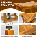 20" Premium Teak Shower Bench with Shelf & Handle, Solid Teak Shower Stool, Durable Waterproof Seat for Inside Shower, Teak Wood Bench for Bathroom, Indoor & Outdoor Use