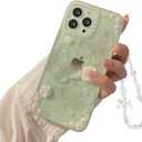 Fycyko Compatible with iPhone 13 Pro Max 3D Butterfly Floral Clear with Design Aesthetic Women Teen Girls Glitter Pretty Crystal Sparkle Sparkly Cute Girly Phone Cases Protective Cover+Chain-Clear