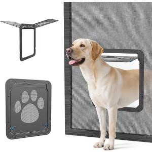Large Dog Door for Screen Door, Easy Install Lockable Pet Screen Door for Sliding Door, Doggy Screen Door, Gray, Inside size: 14''x12''