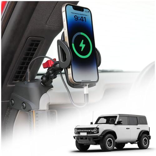 Aigmux Phone Holder with Charging C Port for Ford Bronco 2021 2022 2023 2024 2025 2026, Easy One Touch Lock, Adjustable Angle 360° Phone Mount for Bronco Accessories