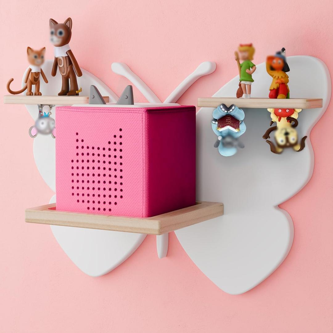 Butterfly Tonie Shelf for Tonie Box Characters - Tonies Figures Tonies Storage, White Magnetic Wooden Floating Shelves Wall Mounted, Toniebox Accessories Display Shelves for Children Kids Room