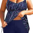 Aqua Eve Women Plus Size Tankini Swimsuit Two Piece Flowy Swimdress Bathing Suits with Shorts (Blue Stripes), 20 Plus