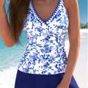ROSEWE Two Piece Tankini Swimsuits for Women, Tummy Control Bathing Suit with Skirt, V-Neck Swimdress, XXL