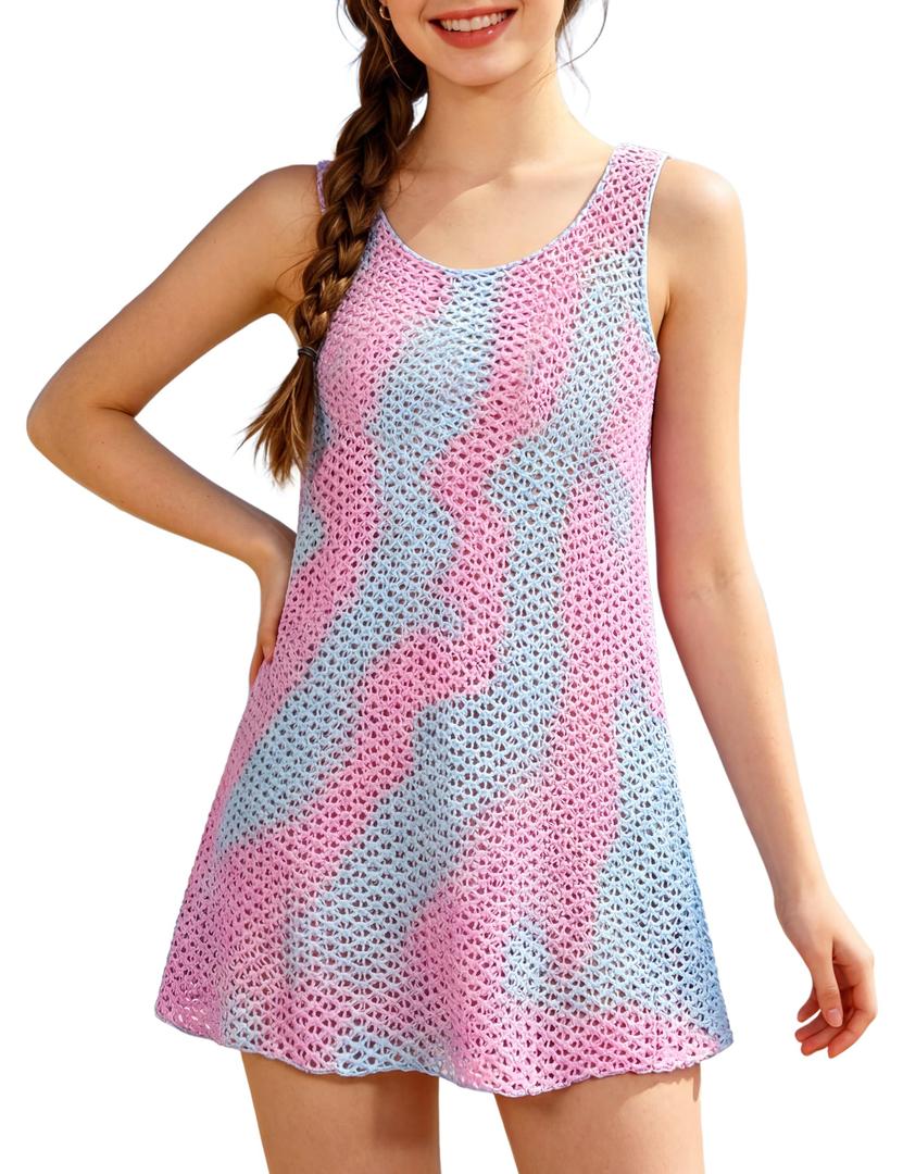TyeSmo Girls Swim Cover Up Tank Crochet Hollow Out Girls Cover Ups for Swimwear Kids Swimsuit Bathing Suit Pool Beach Coverup Dress Size 10-12 Tie Dye