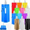 Teenyyou 12 Pack Collapsible Water Bottles Bulk 16oz Foldable Water Bottles with Carabiner Reusable Drinking Leak Proof Container Bags for Sport Biking Hiking Camping Travel Outdoor (12 Colors)