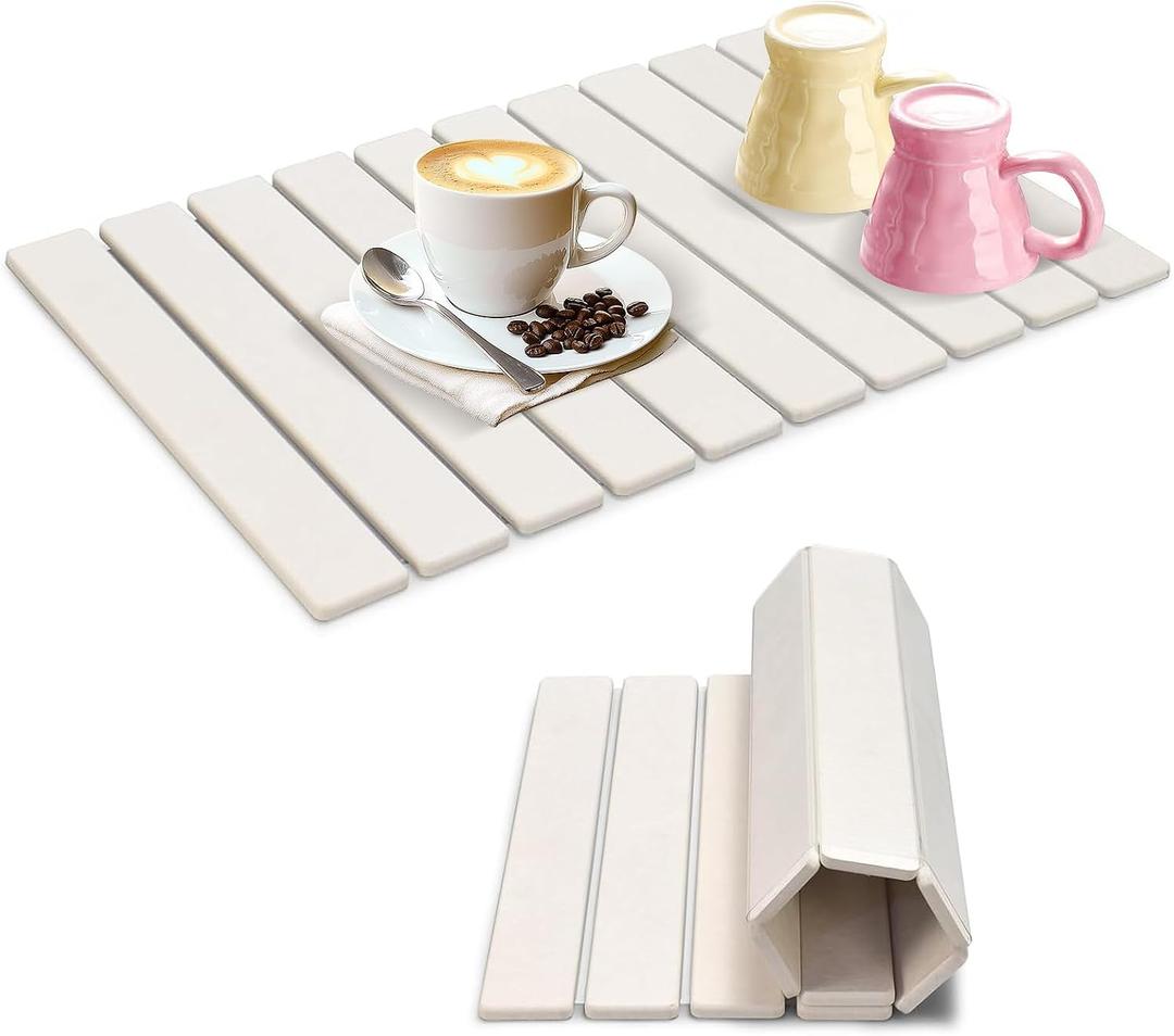 Large Stone Dish Drying Mat for Kitchen Counter, 24"x16" Collapsible Quick Dry Stone Dishes Mats, Water Absorbent Diatomaceous Earth Mats for Bottles Cups Dishes, Match Any Countertop