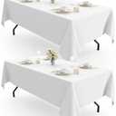 Pureegg Rectangle Table Cloth 60" x 102" â€“ Durable Polyester Tablecloth Offers Reusable & Washable Protection, Ideal for Outdoor Party, Picnic, Wedding, Banquet and Birthday, 2 Pack, White