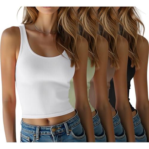 4 Pack Tank Tops for Women,Scoop Neck Sleeveless Crop Top Cotton Basic Cropped Going Out Athletic Sports Gym Shirts for Women S