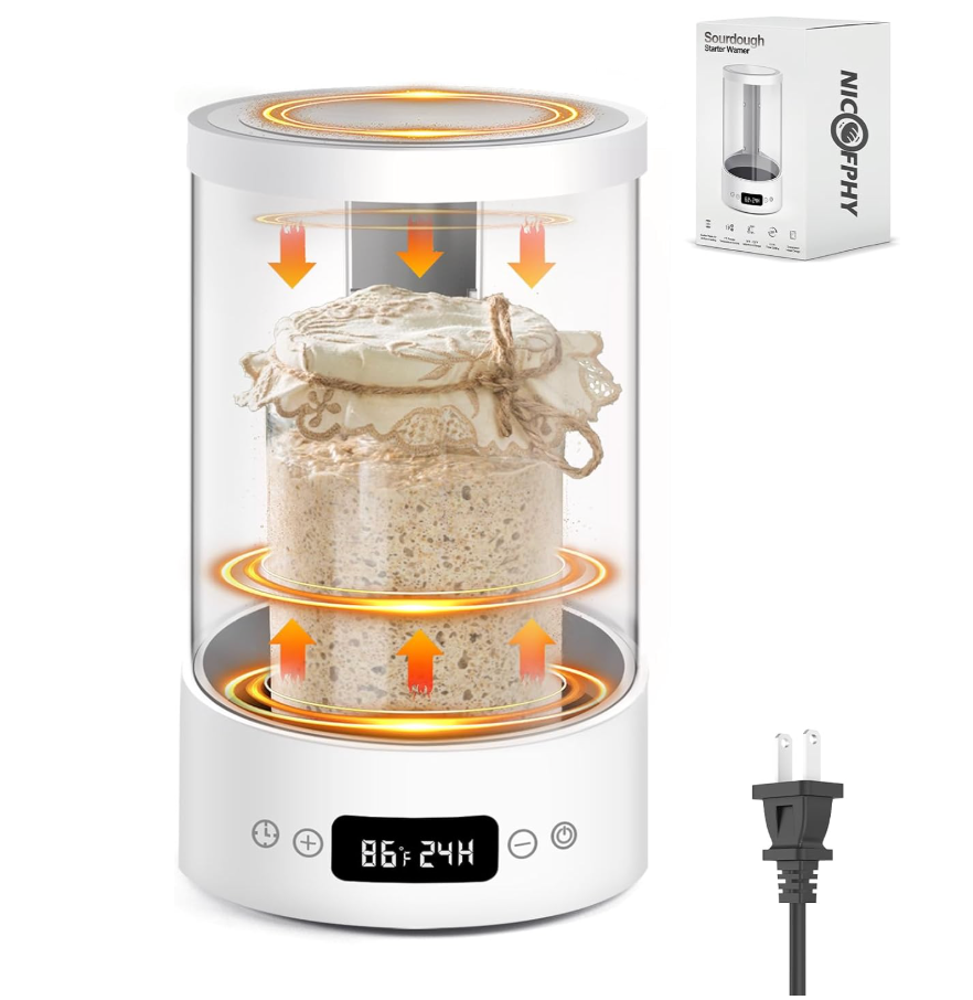 Sourdough Starter Warmer Home Incubator  Upgraded Sour Dough Warmer Box with Double Heating Plates and Warming Dome, 70120°F Precise 1°F Thermostat, 24H Timer Fermentation Sourdough Heater Mat Tool