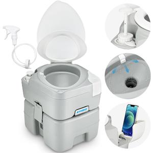 Kohree Camping Toilet Portable 5.3 Gal: 20L Porta Potty for Adults with Diagonal Elongated Bowl Seat - Handle Flush Pump Leak-Proof Cassette Toilet for RV Trailer Trucker Boat Marine Home Use