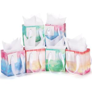 Tenare 12 Pcs Small Gift Bags Mini Paper Bags Bulk Tiny with Handle Tissue for Jewelry Happy 4th of July Birthday Wedding Baby Shower Thank You Party Favor Supply(4*2.8*4.5inch/10*7*11cm,Watercolor) (Multicolor)