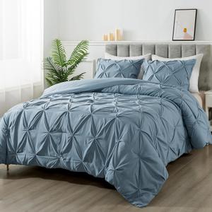 Andency Grayish Blue California King Pinch Pleat Comforter Sets(104x96Inch), 3 Pieces Cal King Pintuck Comforter, Oversized Boho Shabby Chic Bed Comforter, Lightweight Soft Microfiber Bedding Sets Andency Grayish Blue California King Pinch Pleat Comforter Sets(104x96Inch), 3 Pieces Cal King Pintuck Comforter, Oversized Boho Shabby Chic Bed Comforter, Lightweight Soft Microfiber Bedding Sets