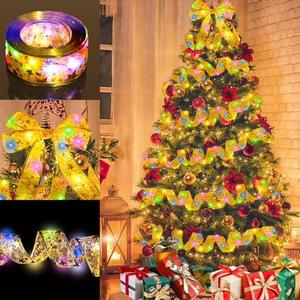 33 FT Christmas Ribbon Light Equipped with 100 Christmas Tree LED Lights Suitable for Christmas Parties New Year Halloween Decoration Wedding Decoration (Gold Ribbon/Warm White Lights)